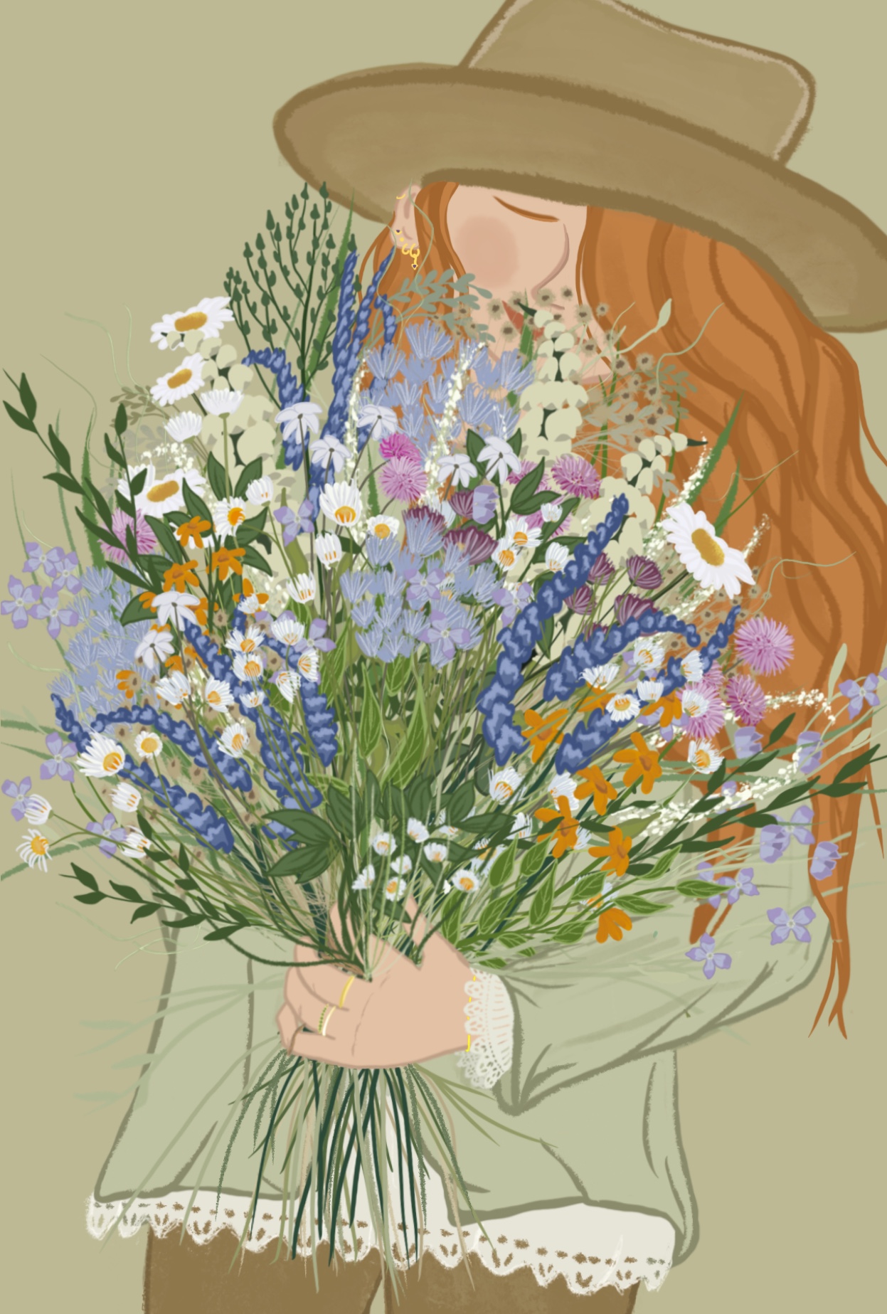 A girl holding flowers