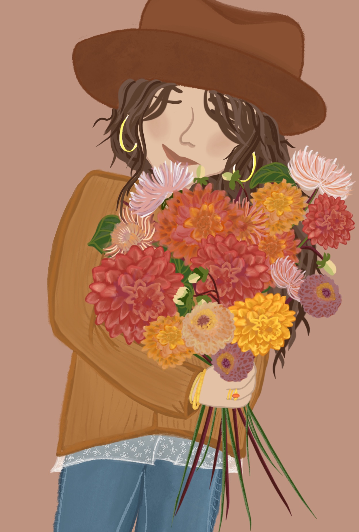 Girl holding flowers