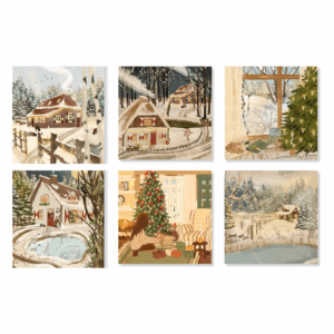 Set of 6 Folded Square Christmas Cards + Envelopes