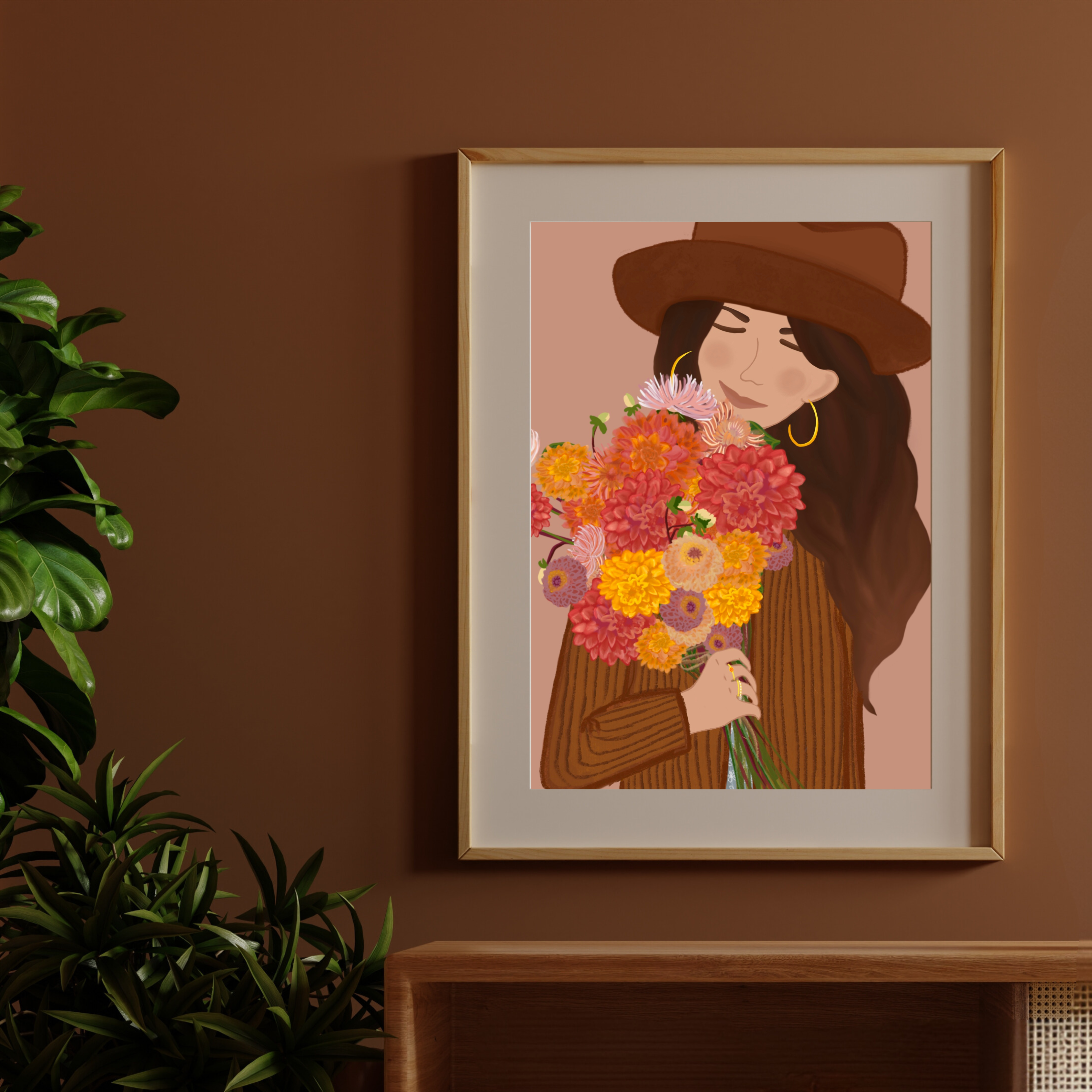 girl holding dahlias