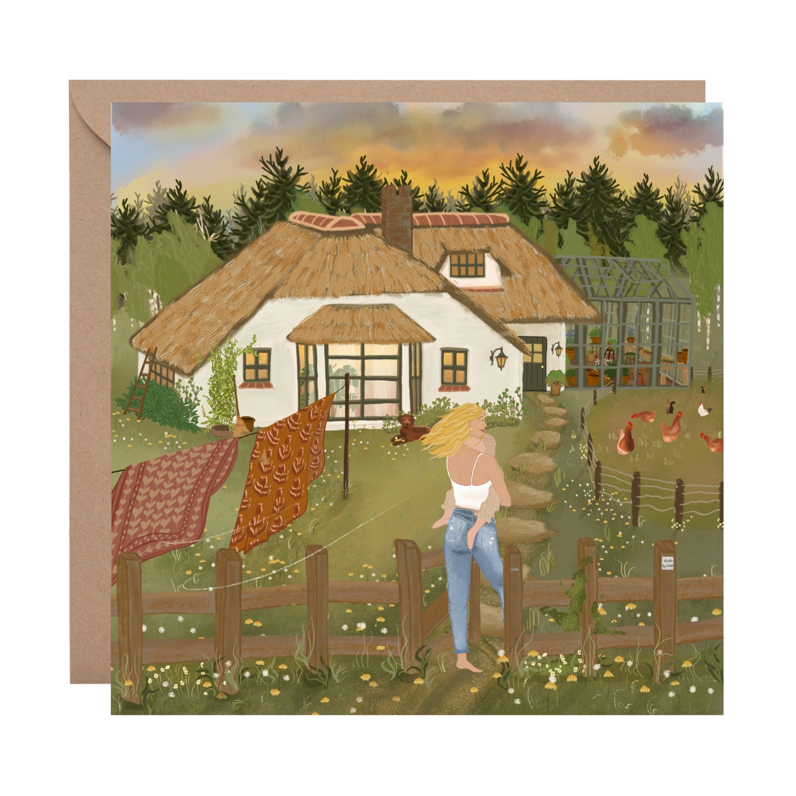 "Coming home" folded square card with envelope