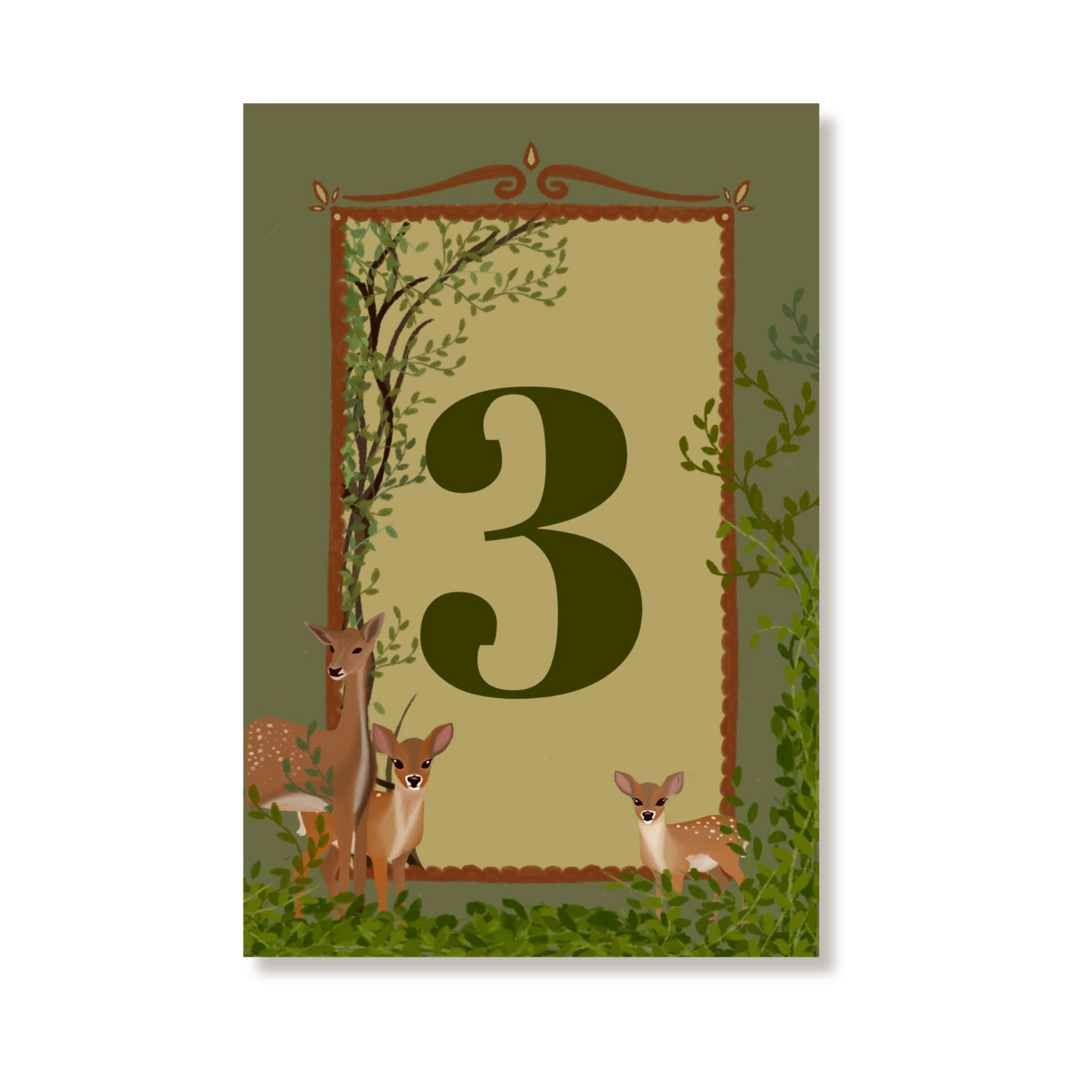 Illustrated kids birthday card 3 years