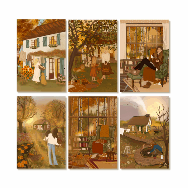 6 Single Postcards set - Home and Hearth - The Autumn Set
